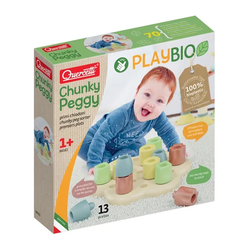Quercetti Mosaik-Steckspiel PlayBio Chunky Peggy (13 Teile) - Altersempfehlung ab: 12 Monaten - Material: Bio-Kunststoff - Nachhaltigkeit: Nicht angegeben - Detailfarbe: Mehrfarbig