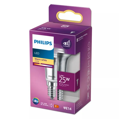 Philips Lampe LEDcla 25W E14 R50 WW ND 36D Warmweiss (WW) - Energieeffizienzklasse: F - Lampensockel: E14 - Protokoll: Ohne - Smart Home: Nicht kompatibel - Farbtemperatur Kelvin: 2700 K - Gesamtleistung: 1.4 W