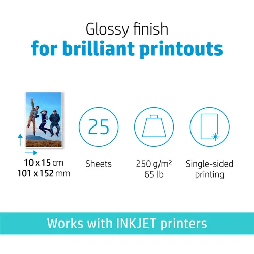 HP Advanced Glossy Photo Paper-25 sht/10 x 15 cm borderless Bianco Lucida