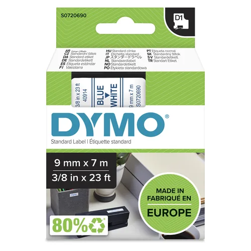 DYMO D1 Standard - Blue on White - 9mm nastro per etichettatrice Blu su bianco