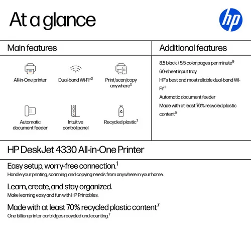 HP DeskJet 4330 Wireless All-in-One Color Printer, Instant Ink