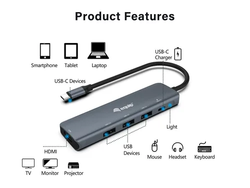 Equip Dock 5-1 USB-C->HDMI,3xUSB-A,100W USB-C 0.25m