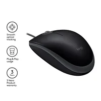 Logitech Maus B110 Silent - Maus-Typ: Standard - Maus Features: Silent-Tasten - Scrollrad - Bedienungsseite: Universal - Detailfarbe: Schwarz - Verbindungsart: Verkabelt - Schnittstelle: USB-A