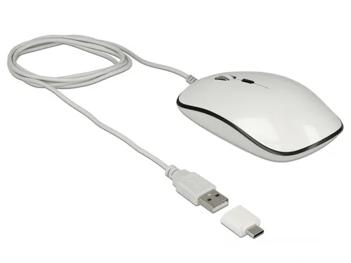 Delock Maus 12532 USB-Type-A &Type-C - Maus-Typ: Standard - Maus Features: Umschaltbare DPI-Auflösung - Scrollrad - Bedienungsseite: Universal - Detailfarbe: Weiss - Anthrazit - Verbindungsart: Verkabelt - Schnittstelle: USB-A - USB-C