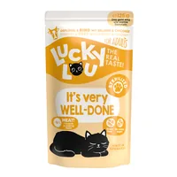 Lucky Lou Nassfutter Lifestage Sterilized Geflügel & Rind, 125 g - Tierbedürfnis: Gewichtskontrolle - Geschmacksrichtung: Rind - Geflügel - Zertifikate: Keine Zertifizierung - Fleischsorte: Geflügel - Rind - Futtereigenschaft: Getreidefrei - Kastriert / S