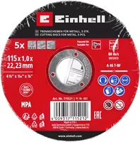 Einhell 5 Trennscheiben 115 mm - Zubehörtyp: Trennscheibe - Durchmesser: 115 mm - Für Material: Stahl - Edelstahl - Set: Ja