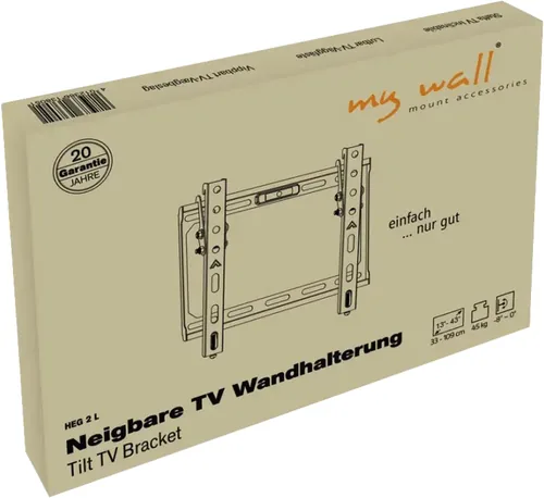 My Wall Wandhalterung HEG2L Economy-Line Schwarz - Eigenschaften: Neigbar - Wandmontage - VESA Norm: 100x100 mm - 100x200 mm - 200x100 mm - 200x200 mm - 50x50 mm - 75x75 mm - Detailfarbe: Schwarz - Maximale Tragkraft: 45 kg - Für Bildschirmdiagonale: 13 -