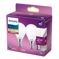Philips Lampe LEDcla 40W E14 P45 WW FR ND 2PF Warmweiss (WW) - Energieeffizienzklasse EnEV 2020: F - Lampensockel: E14 - Farbtemperatur Kelvin: 2700 K - Gesamtleistung: 4.3 W - Dimmbar: dimmbar - Zusätzliche Ausstattung: Keine