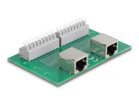 Delock RJ45 2 x Buchse zu 2 x Terminalblock mit Drucktaster für Hutschiene