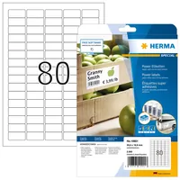 HERMA Universal-Etiketten Power 10901 35.6 x 16.9 mm - Klebehaftung: Stark haftend - Drucker Kompatibilität: Inkjet - Laser - Anzahl Blatt: 25 × - Papierformat: A4 - Anzahl Etiketten: 2000 - Etikettengrösse: 35.6 x 16.9 mm
