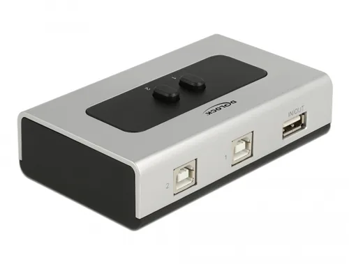 Delock Switchbox USB 2.0, 2 Port - Anzahl Eingänge: 2 × - Steckertyp Seite A: USB-B Buchse - Anzahl Ausgänge: 1 × - Steckertyp Seite B: USB-A Buchse - Material: Kunststoff - Bedienungsart: Tasten