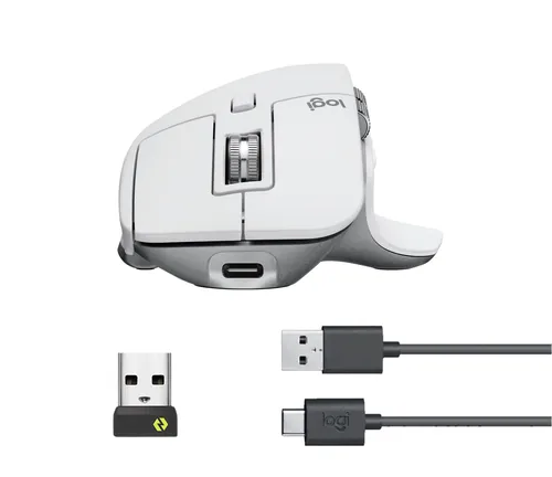 Logitech Maus MX Master 3S Pale Grey - Maus-Typ: Standard - Maus Features: Seitliches Scrollrad - Logi Bolt-Empfänger - Easy Switch - Daumentaste - Scrollrad - Bedienungsseite: Rechtshänder - Detailfarbe: Weiss - Verbindungsart: Kabellos - Schnittstelle: 