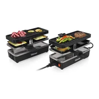 Tristar Erweiterbarer Racletteofen RA-2742 4 Personen - Anzahl Personen: 4 - Funktionen: Antihaftbeschichtung - Grillplatte - Grill - Beleuchteter Ein-/Aus-Schalter - Rutschfeste Füsse - Connect-System: Nein - Grillplatte: Metall - Pfännchenablage: Ja