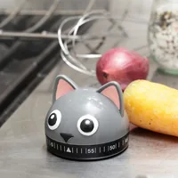 Kikkerland Küchentimer Katze Grau - Funktionen: Countdowntimer - Materialtyp: Metall - Material: Stahl - Detailfarbe: Grau - Displaytyp: Kein Display