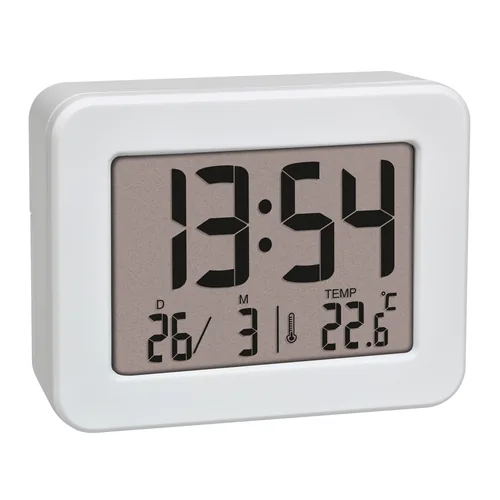 TFA Dostmann Digitalwecker Weiss - Funktionen: Alarm - Weckfunktion - Ausstattung: Zeit - Innentemperatur - Datum - Displaytyp: LCD - Detailfarbe: Weiss - Funksignal: Nein - Betriebsart: Batteriebetrieb