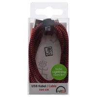 2GO USB Lade-Datenkabel Lightning 1m Nylon rot PET-Verp.