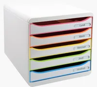 Exacompta Schubladenbox Big Box Plus 5 Schubladen, Weiss - Anzahl Schubladen: 5 - Verpackungseinheit: 1 Stück - Material: Polystyrol (PS) - Detailfarbe: Gelb - Rot - Grün - Weiss - Orange - Blau