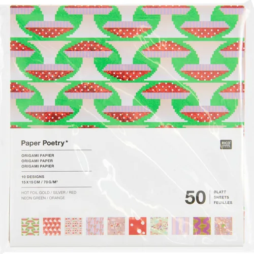 Rico Design Bastelpapier Bastelblock Origami 50 Blatt, 15 x 15 cm - Papierformat: 15 x 15 cm - Selbstklebend: Nein - Papierfarbe: Mehrfarbig - Papiertyp: Bastelpapier - Mediengewicht: 70 g/m² - Verpackungseinheit: 50 Stück