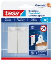 tesa Klebenagel 3 kg für Fliesen + Metall - Art: Cleveres Befestigungssystem - Klebenagel - Klebehaftung: Gute Klebekraft - Maximale Tragkraft: 3 kg - Detailfarbe: Weiss - Material: Nylon / Kunststoff - Widerstandsfähigkeit: Keine Angabe