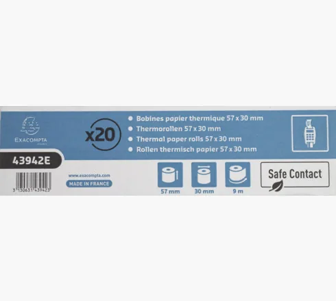 Exacompta Thermo-Papierrolle Safe Contact 57 mm, 20 Stück - Drucktechnik: Thermodirektdruck - Zubehörtyp: Papierrollen