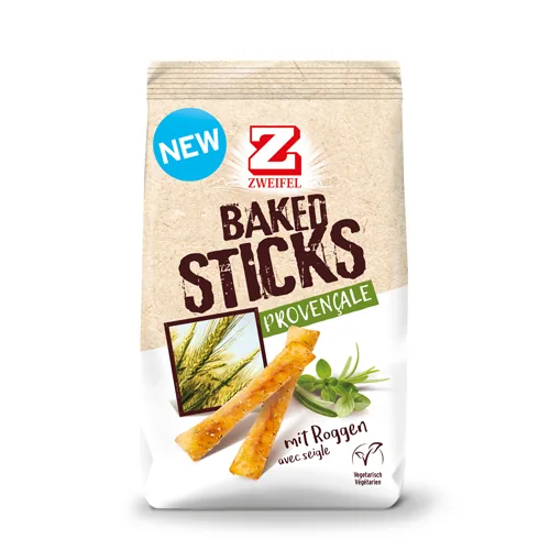 Zweifel Baked Sticks Provençale 95 g - Produkttyp: Flûtes & Blätterteiggebäck - Nährwertangabe pro: 100 g - Energiegehalt (in kj): 1895 KJ - Energiegehalt (in kcal): 451 Kcal - Fett: 15 g - Davon gesättigte Fettsäuren: 1.4 g