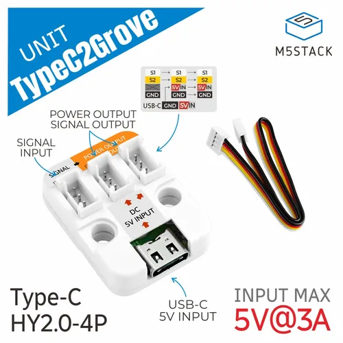M5Stack Spannungsregler DC-DC USB Typ-C 2 Grove Unit - Zubehörtyp: Modul - Ausgangsspannung von: 5 V - Ausgansspannung bis: 5 V - Eingangsspannung bis: 5 V - Eingangsspannung von: 5 V