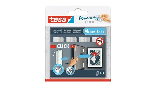 tesa Montagestreifen Powerstrips CLICK Medium 4 Paar, 5.4 kg - Detailfarbe: Weiss - Art: Montagestreifen