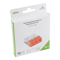 WAGO Steckklemme COMPACT 3 x 0.5-2.5 mm², 30 Stück - Verwendung Klemmen: Drähte - E-Nr.: 40822197 - Typ: Klemme - Klemmstellen: 3 × - Detailfarbe: Orange - Transparent - Eigenschaften Hausinstallation: Steckklemme