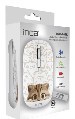 INCA Wrls Maus 1600DPI2xBT5.44Tasten2.4GHzUSB-C Katze