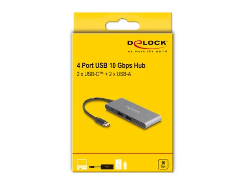 Delock USB-Hub 2 x USB Typ-A / 2 x USB Type-C 10 Gbps - Stromversorgung: USB-C - Anzahl Ports: 4 - Detailfarbe: Grau - USB Standard: 3.1 Gen 2 (10 Gbps) - USB Anschluss 2 (Endgerät): USB A - USB C - USB Anschluss 1 (Quelle): USB C