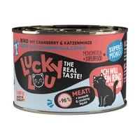 Lucky Lou Nassfutter SuperMono Rind, 200 g - Tierbedürfnis: Verdauung - Magen & Darm - Geschmacksrichtung: Rind - Zertifikate: Keine Zertifizierung - Fleischsorte: Rind - Futtereigenschaft: Getreidefrei - Single Protein - Produkttyp: Alleinfutter