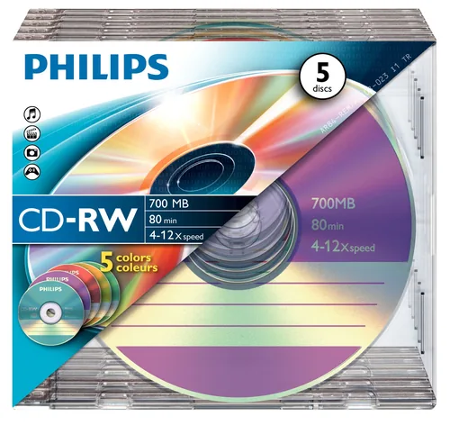 1x5 Philips CD-RW 80Min 700MB 4-12x SL Colour