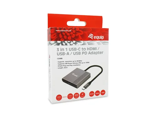 Equip Dock 3-1 USB-C->HDMI,USB-A,100W USB-C 0.25m