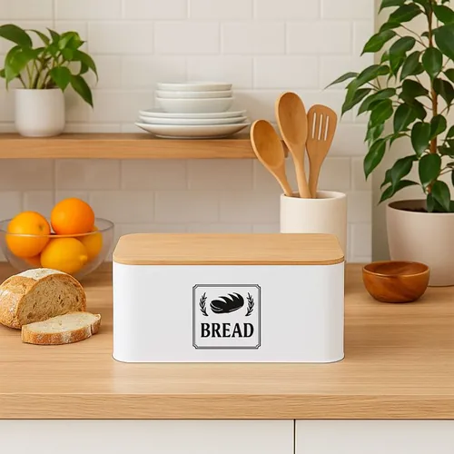 relaxdays Brotkasten Retro Weiss - Material: Eisen - Holz - Detailfarbe: Hellbraun - Weiss - Inkl. Schneidebrett: Nein