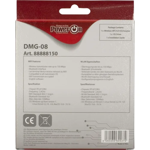 Inter-Tech Wi-Fi 4 USB Adapter DMG-08 WiFiBTS 4 150Mbps retail