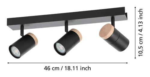 EGLO Leuchten Balkenspot CARTAGENA GU10 3 x 4.5W - Leuchten Kategorie: Spot - Betriebsart: Netzbetrieb - Lampensockel: GU10 - Farbtemperatur Kelvin: 3000 K - Gesamtleistung: 13.5 W - Farbwiedergabeindex CRI: 0