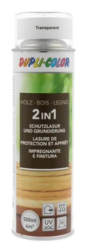 DUPLI-COLOR Holzschutzlasur Transparent, 500 ml - Nachhaltigkeit: Nicht angegeben - Anwendung: Lasur - Verarbeitung: Sprühen - Produkttyp: Holzlasur - Lebensmittelecht: Nein - Fertigmischung: Ja