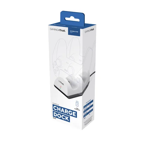 Trust Ladestation GXT 254 Zweifach-Ladedock für PS5 - Plattform: PlayStation 5 - Schnittstellen: USB Typ C - Detailfarbe: Weiss