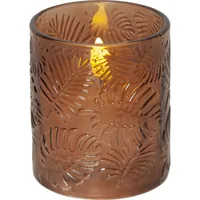 Star Trading LED-Kerze Pillar Flamme Leaf, Ø 8.5 x 10 cm, Braun - Betriebsart: Batteriebetrieb - Fernbedienung: Nein - Aussenanwendung: Nein - Höhe: 10 cm - Timerfunktion: Ja - Set: Nein