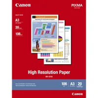 Canon Fotopapier HR-101N High Resolution A3 106 g/m² 20 Stück - Drucker Kompatibilität: Inkjet - Detailfarbe: Weiss - Medienformat: A3 - Mediengewicht: 106 g/m² - Eigenschaften: Keine Eigenschaft - Zertifikate: Keine Zertifizierung