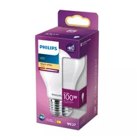 Philips Lampe LEDcla 100W E27 A60 WW FR ND Warmweiss (WW) - Energieeffizienzklasse EnEV 2020: D - Lampensockel: E27 - Farbtemperatur Kelvin: 2700 K - Gesamtleistung: 10.5 W - Dimmbar: nicht dimmbar - Zusätzliche Ausstattung: EyeComfort