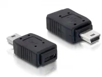 Delock USB 2.0 Adapter USB-MiniB Stecker - USB-MicroB Buchse - Detailfarbe: Schwarz - USB Standard: 2.0 (480 Mbps) - Winkelstecker: Nein - Steckertyp Seite B: USB-MicroB Buchse - Besondere Eigenschaften: Keine - Steckertyp Seite A: USB-MiniB Stecker
