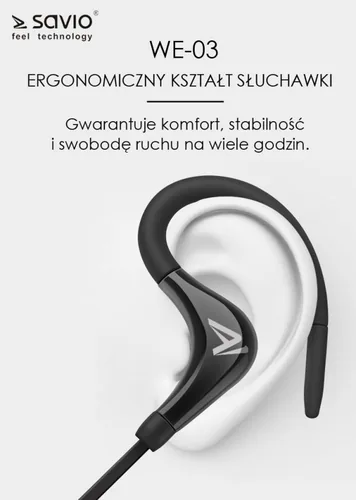 Savio WE-03 headphones/headset Wireless In-ear Sports Bluetooth Black