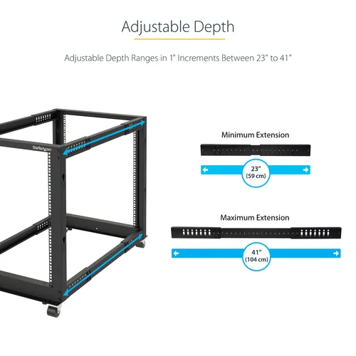 12U SERVER RACK - OPEN FRAME ADJUSTABLE DEPTH 4 POST RACK