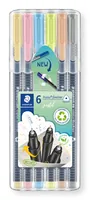 Staedtler 334 SB6 PA fineliner Superfine Vanilla colour, Light pink, Aqua blue, Light Green, Brown, Light grey
