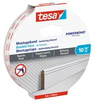 tesa 5 m x 19 mm für Tapeten + Putz - Breite: 19 mm - Länge: 5 m - Art: Cleveres Befestigungssystem - Montageband - Klebehaftung: Stark - Detailfarbe: Weiss