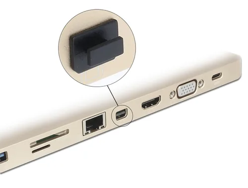 Delock Staubschutz Mini DP f mit Griff 10 Stk. Schw. - Kabeltyp: Adapter - Videoanschluss Seite A: Mini-DisplayPort - Videoanschluss Seite B: Keiner