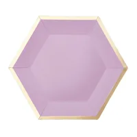 Rico Design Einwegteller Sechseck 16 cm, 10 Stück, Flieder/Gold - Produkttyp: Einwegteller - Materialtyp: Papier - Material: Pappe - Detailfarbe: Gold - Flieder - Verpackungseinheit: 10 Stück