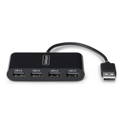 StarTech.com 4-Port USB 2.0 Hub, USB Bus Powered, Small Travel Mini USB Hub, USB 2.0 Splitter, Multi-Port Portable USB Hub, 480Mbps, Overcurrent Protection (OCP)