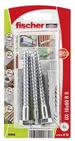 Fischer Universaldübel  UX 10 x 60 R S mit Rand, 4 Stück - Bohrdurchmesser: 10 mm - Länge: 60 mm - Für Material: Beton - Gipsfaserplatten - Gipskarton - Kalksand - Naturstein - Spanplatte - Vollziegel - Set: Ja